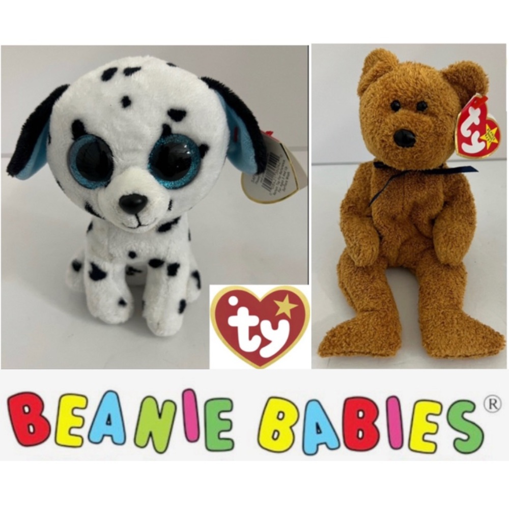 Ty Beanie Babies Black and White Dalmatian & Brown Bear Plush Duo